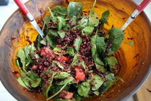Red Quinoa, Spinach and Purple Carrot Salad
