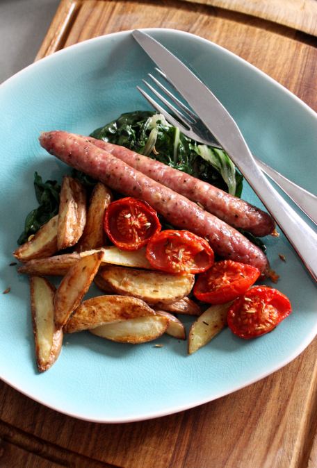 Baked Sicilian Sausage with Tomato and Fennel Seeded Potatoes